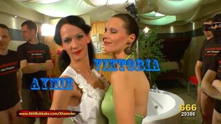 Queen Viktoria and Hottie Aymie Piss Freaks - 666Bukkake