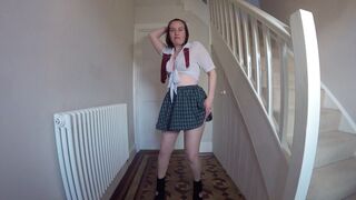 Kinky Bitch in Uniform Strips in Pantyhose