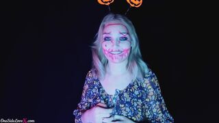 Sweet Blonde on Halloween Party Undressing & Fingering Twat