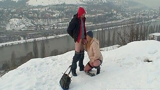 Blonde Ex-Wife Warms Strangers Wang In The Snow