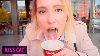Public Agent - 18 Babe Blow Dong in Toilet Wendis & Drink Coffe with Jizz / Kiss Cat