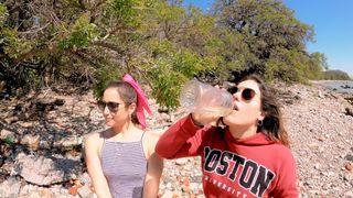 drinking pee with my best friend "belle amore" in the public park and peeing in public bathroom -4k-