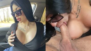 A BRUNETTE FROM A DATING SITE SWALLOWS IN THE CAR ON THE FIRST DATE