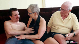 Older Grandmother Ex-wife and hubby at First FFM Threesome Sex with Gigantic Rod Husband