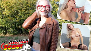German Scout - Fit Blonde Glasses Lady Vivi Vallentine Pickup and Talk to Casting Fuck