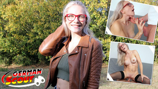 GERMAN SCOUT - Fit blonde Glasses Lady Vivi Vallentine Pickup and talk to Casting Fuck
