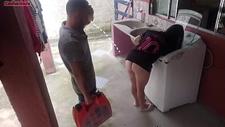 Married housewife pays washing machine technician with her butt while hubby is away