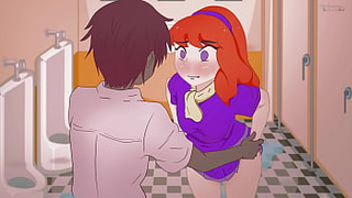 Red-haired Daphne takes off her panties in the toilet in front of an unknown lover without complexes ! Scooby-Doo. Asian cartoon,Anime,Parody !