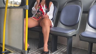 18-year-mature stepdaughter showing off on bus without panties