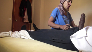 Algerian maid is shocked when French rapper shows off his enormous ebony penis