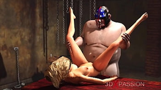Super hard-core in a basement. Thick husband mounts hard a hot blonde slave