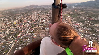 Passionate sunrise sex (she licks) over pyramids in an air balloon