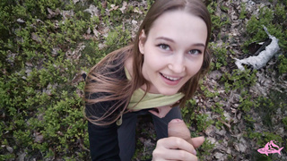 Alluring nymphomaniac in the forest made me sperm in her mouth