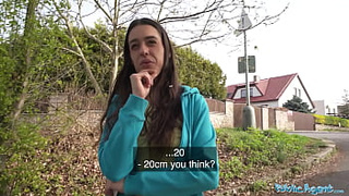 Public Agent Brunette jogger with a great butt measures a gigantic rod before fucking it