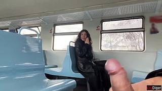 Public Hand-job on a train Ends in a Oral sex from a Stranger - Public Cumwalk