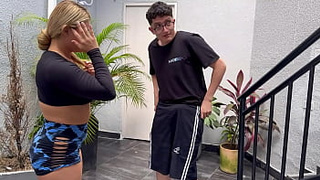 Nerd hubby convinces his MILF Neighbor to be his trainer and fuck outdoors, then at home they fuck until they end up with jizz in their mouths! Pipeboy and Karen Sleent