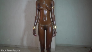 Perfect shinny ebony body and oily boobies