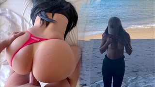 BEACH ADVENTURE: Perfect boobies & enormous rear-end exposed in public and gets poked after topless