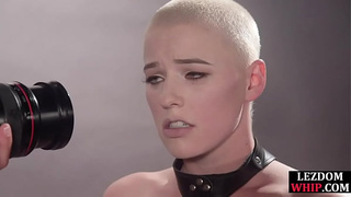 Bald blonde babe with enormous boobies gets fingered and anal fuck