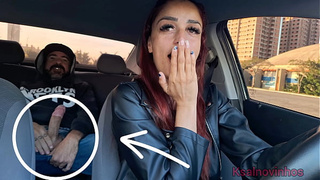 Kinky app driver catches passenger masturbating rear-end her back!