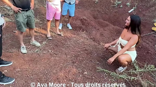 Stunning French Amatuer Gets Slammed By A Group Of Strangers In The Woods