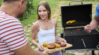 Fine Maya takes 2 giant dicks during cute summer BBQ