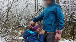 Public Oral sex And Spunk Swallow Near The Mountain River