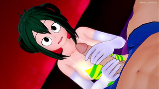 Tsuyu Asui wants to learn how to give a quick hand-job, she wears her tight swimsuit (adult version)