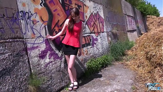 Fresh student filled with sperm outdoors
