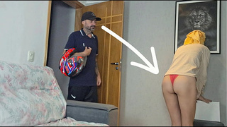 Married woman receives delivery fiance in just her underwear!