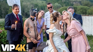 BRIDE4K. Cute bride with natural melons is having a dirty sex with a groom dressed up as a hound