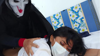 Damn darkness stalks me on Halloween! A horrifying ebony entity chases me and traps me to do cursed and inappropriate things. Painful but yummy anal sex.