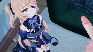 Fischl swallowing cock before getting boned missionary, Genshin Impact Anime.