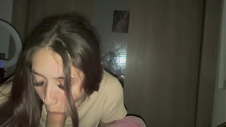 Whore blowing a meat without mercy.