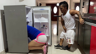 I see my cute pregnant Hispanic stepsister trapped in the fridge and in exchange for helping her she offers me a hard and tasty fuck in her tight twat until I end up filling it all with my creamy milk.