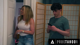 PURE TABOO Cunning Cory Chase Blocks Stepson At Door While Fiance Rides His Naive gf Leana Lovings