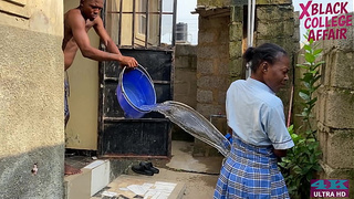 (MDX) Amatuer school lady drilled outdoors after her school uniform was splashed and wet. 4k