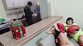 Christmas Trio with my giant-bootied stepmother and my huge-breasted stepdaughter