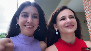 Alluring Neighbors Lick Rod and Get Sperm shot Cums on for Public Cumwalk