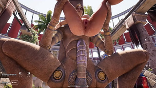 A large rod against Lara Croft's tight bum in an arena where one,000 spectators are watching. 3D Asian cartoon Game Animation 3D Cartoon Game Animation