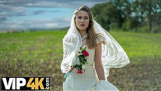 BRIDE4K. Threesome with sweet youngster bride with natural breasts in the car