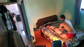 My cute ex-wife comes home from work and lies naked in my bed to massage her giant booty and fuck her