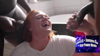 Bathroom Blowbang with Voluptuous Red-head Julie Redhead