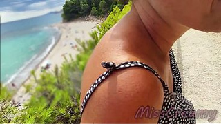 French Milf Bj Amatuer on Nude Beach public in Greece to stranger with Sperm shot - MissCreamy