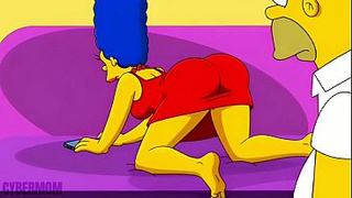 Married Housewife Cheats on Her Cuck-old Man on a Pink Couch. Asian cartoon Parody Simpsons. Cartoon