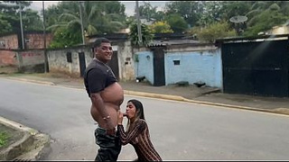 Married woman masturbating in public and giving head to her cuck-old man in the middle of the street, orgasming twice.