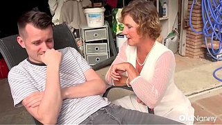 Oldnanny - Cougar Old lady Seduces Horny Lover In Garage