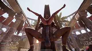 The ancient statue woke up and began to pound Lara in all her holes, filling her with spunk. 3D Asian cartoon Game