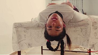 Charming Spanish PAWG gets a rough butt fucking and messy deepthroat session in bondage while not being allowed to jizz