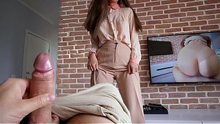 Sexy Step Mom caught her Step Son watching porn and helped him jizz quickly